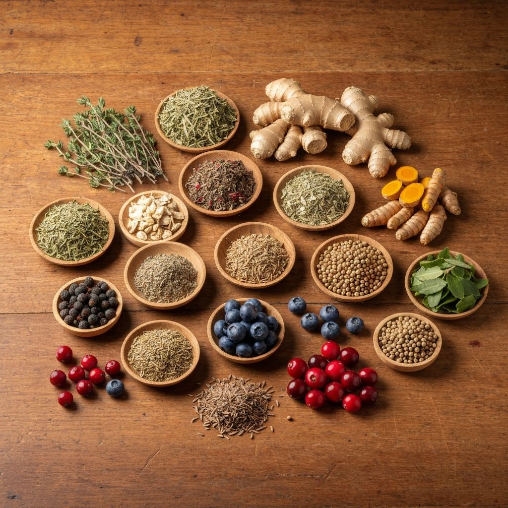 Collection of botanical ingredients and dried herbs