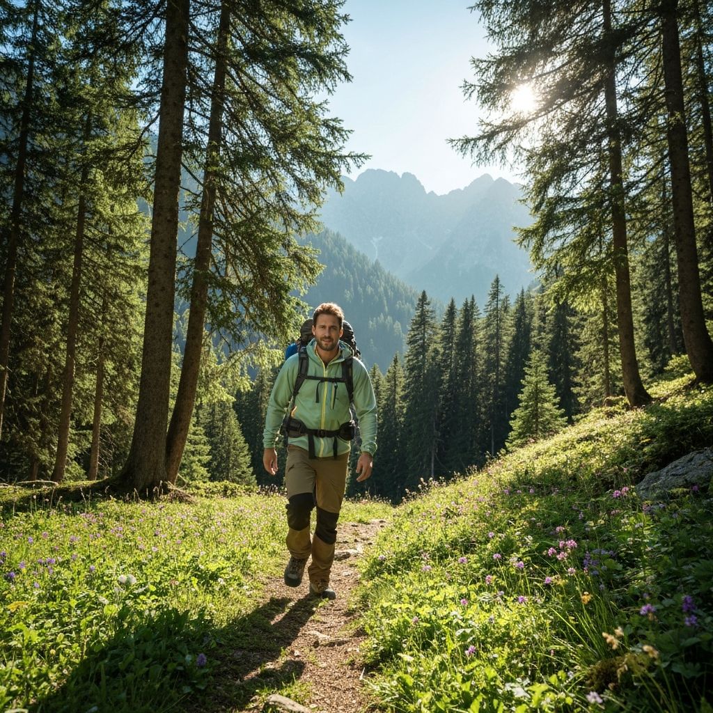 Man hiking in beautiful natural landscape