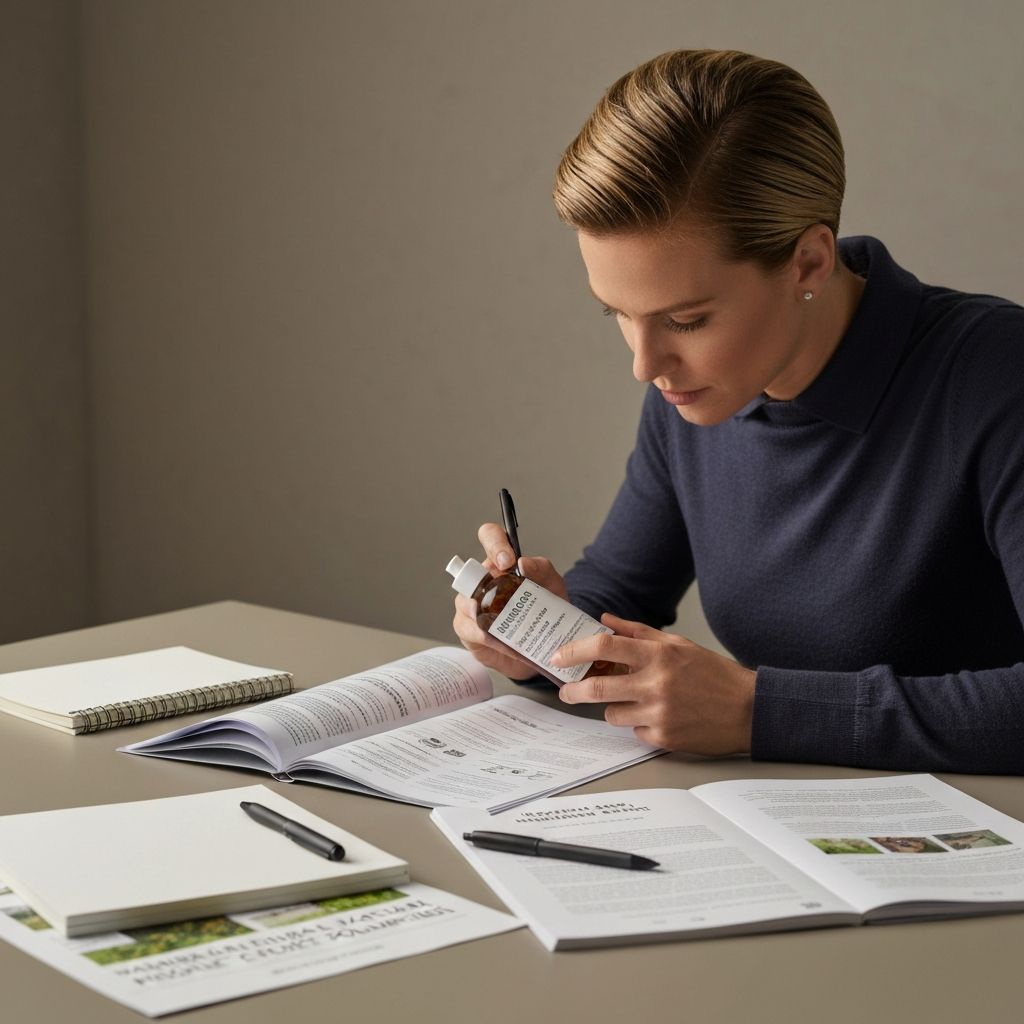 Person researching and reading ingredient information